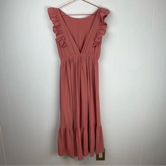 ba&sh Lady Dress Ruffle Cap Sleeve Long Midi Length Flowy